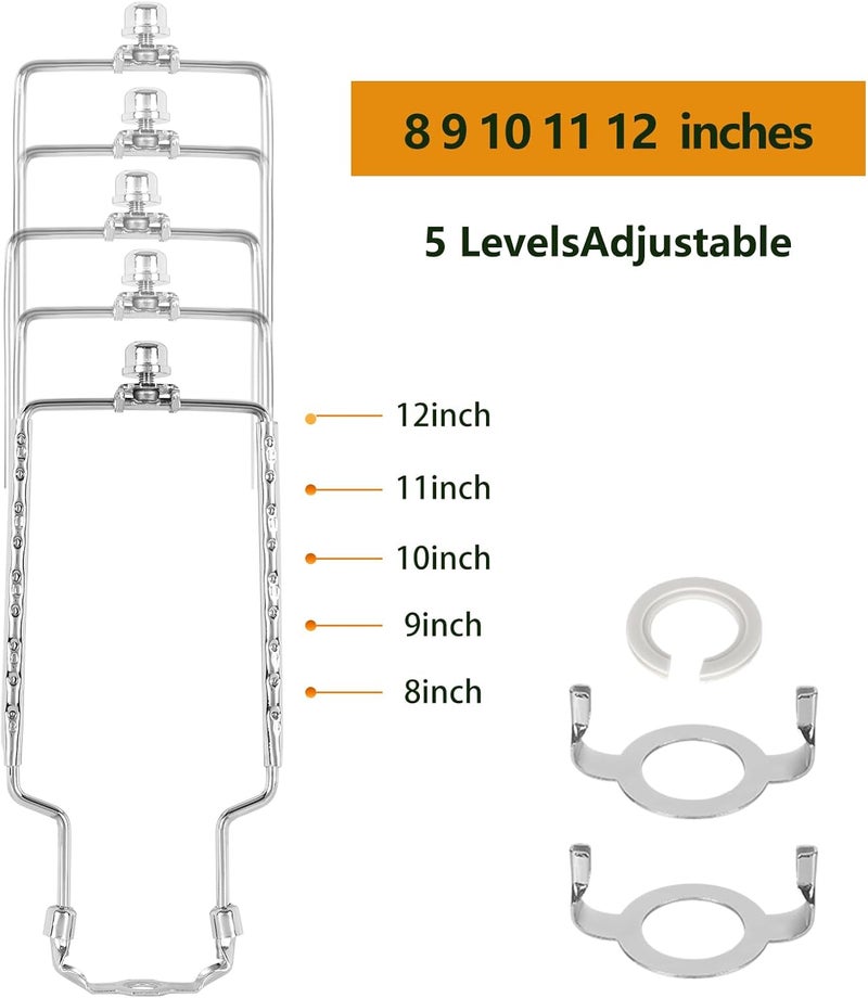 ALUCSET 8 9 10 11 12 inch Lamp Shade Harp Holder, Adjustable Lamp Harp Kit, Fit Both Standard Lamp Rod and E14 E26 E27 Light Base UNO Fitter Adapter Converter Finial Set, Lampshade Bracket - Image 3